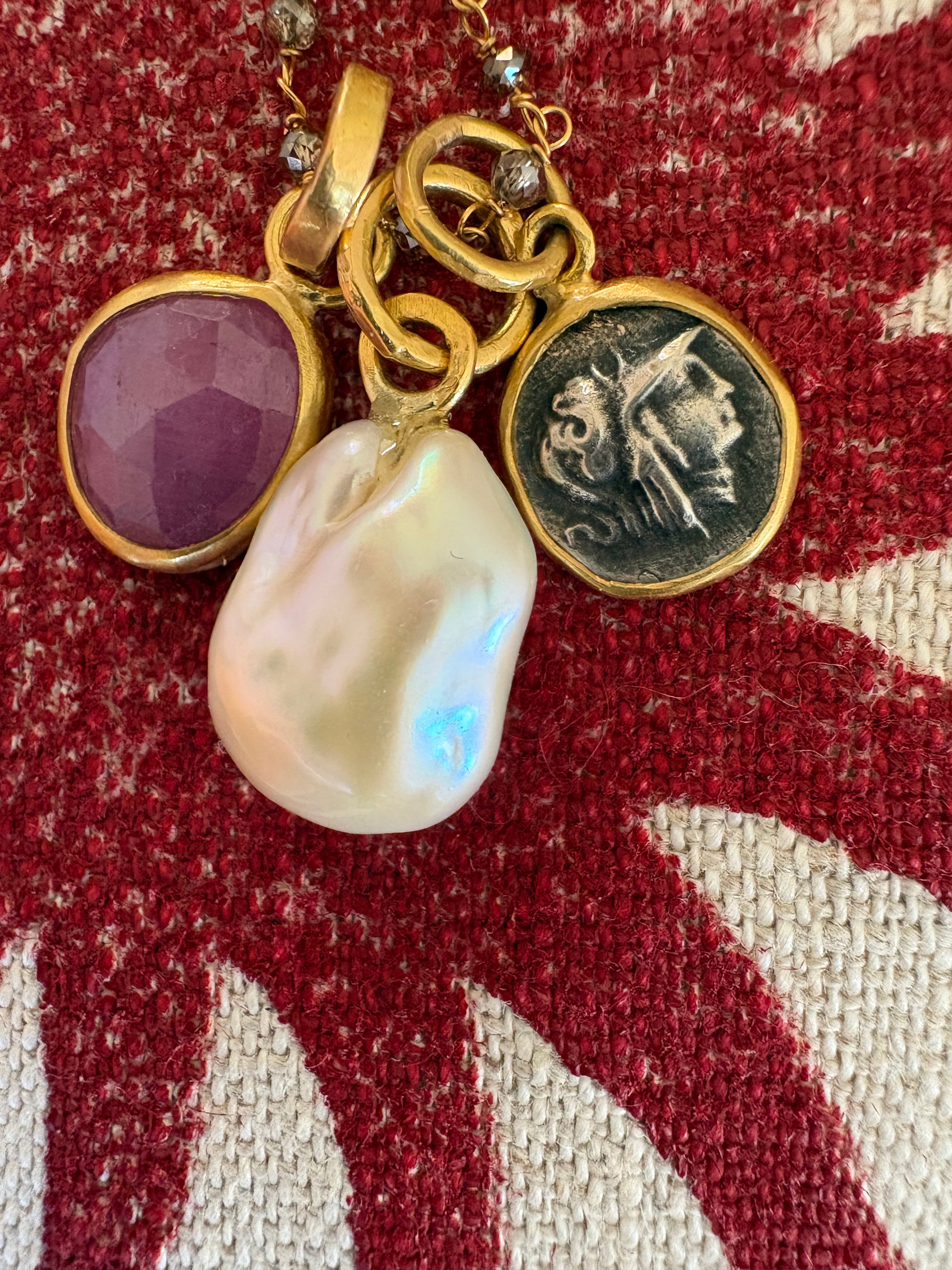 Pearly Athena Zeus Obol Necklace