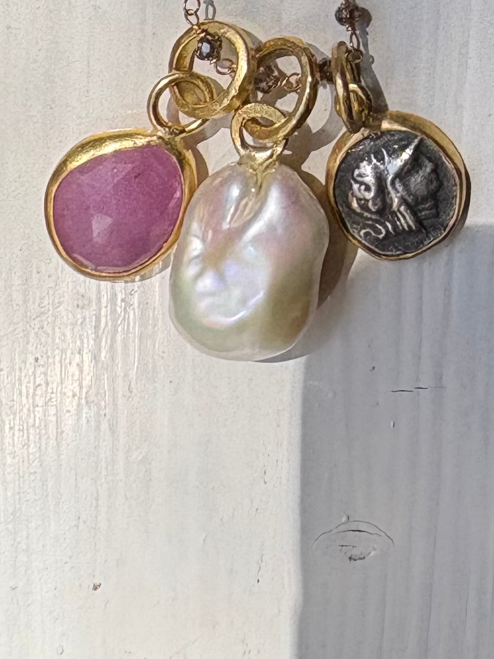 Pearly Athena Zeus Obol Necklace