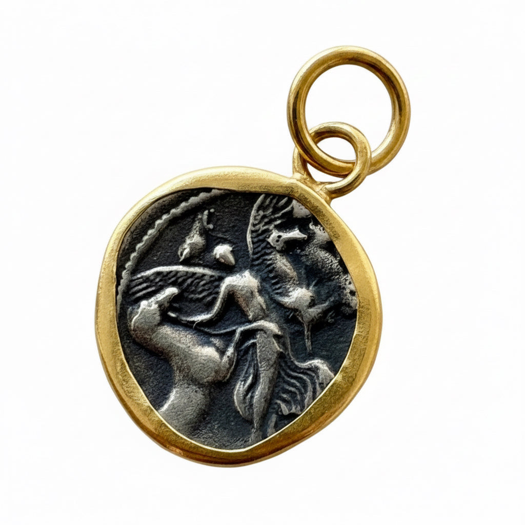 Aurora Medusa Cast coin pendant, 22K