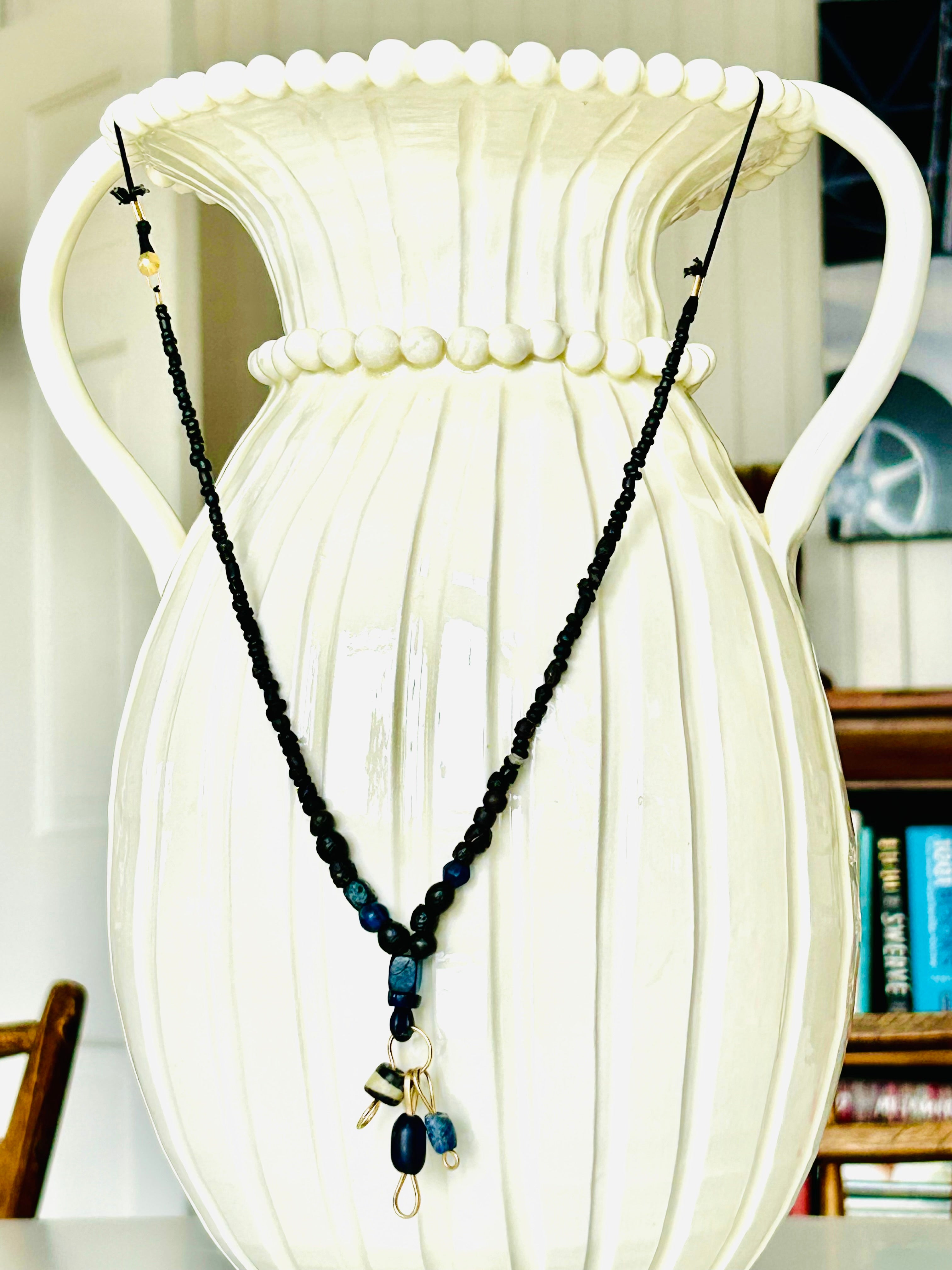 Afghan Black Jade Stone Necklace with bead pendants