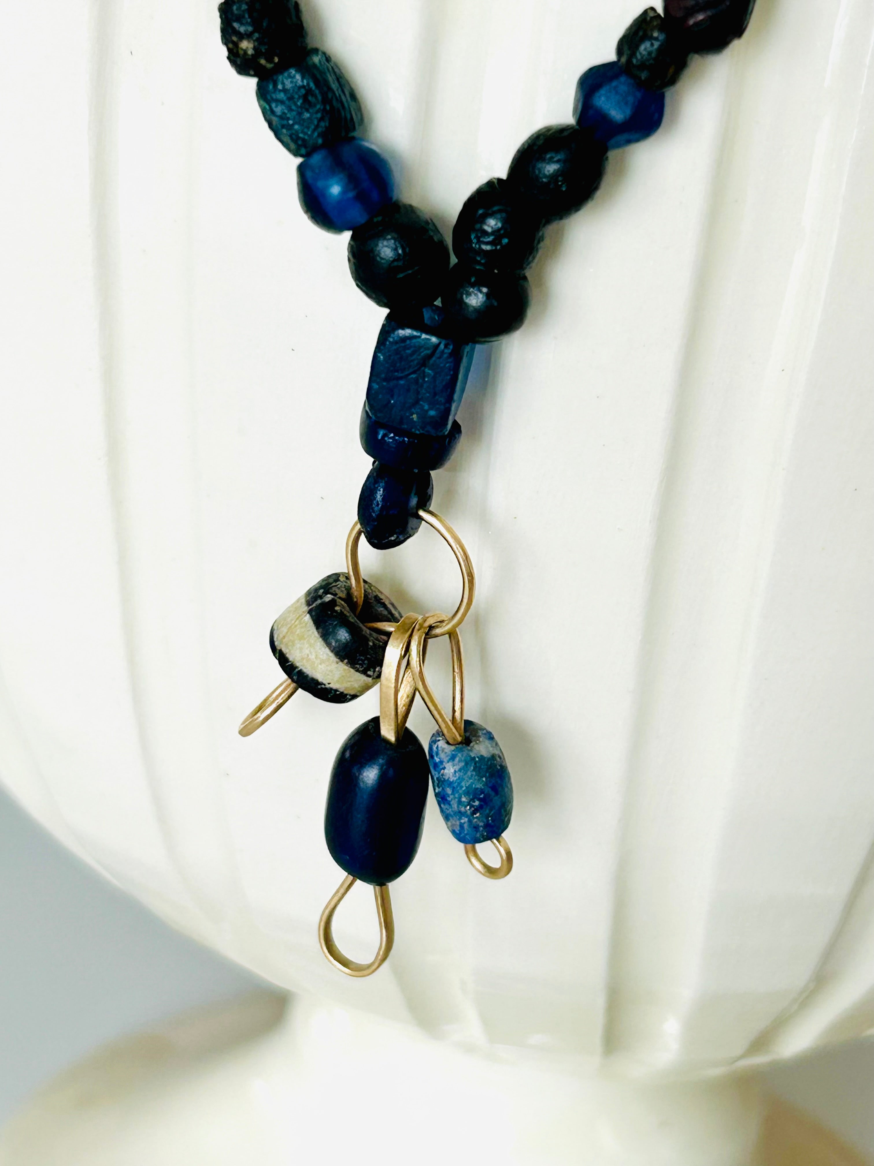 Afghan Black Jade Stone Necklace with bead pendants