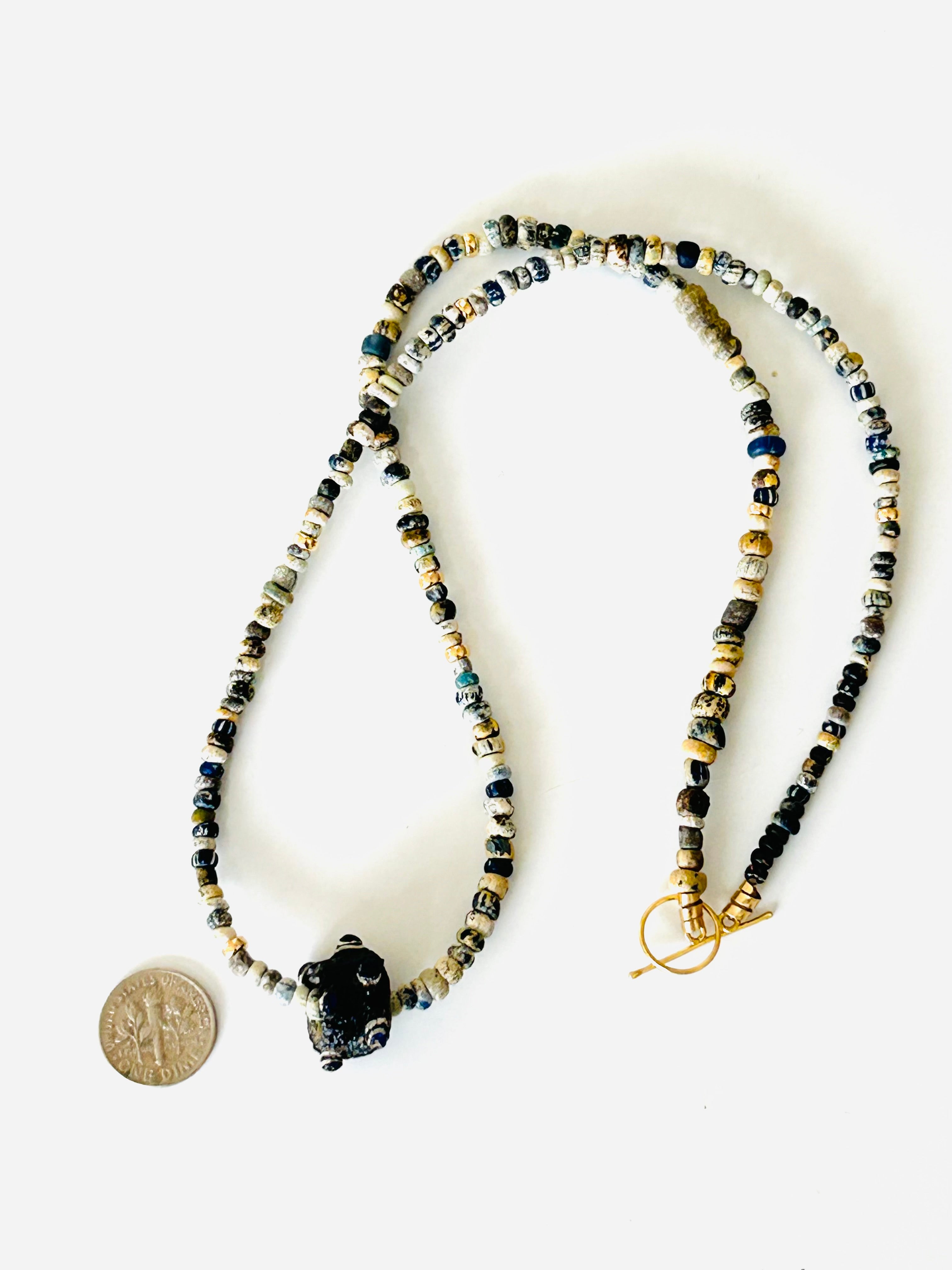 Nila and Gold Bead Necklace with Evil Eye Bead