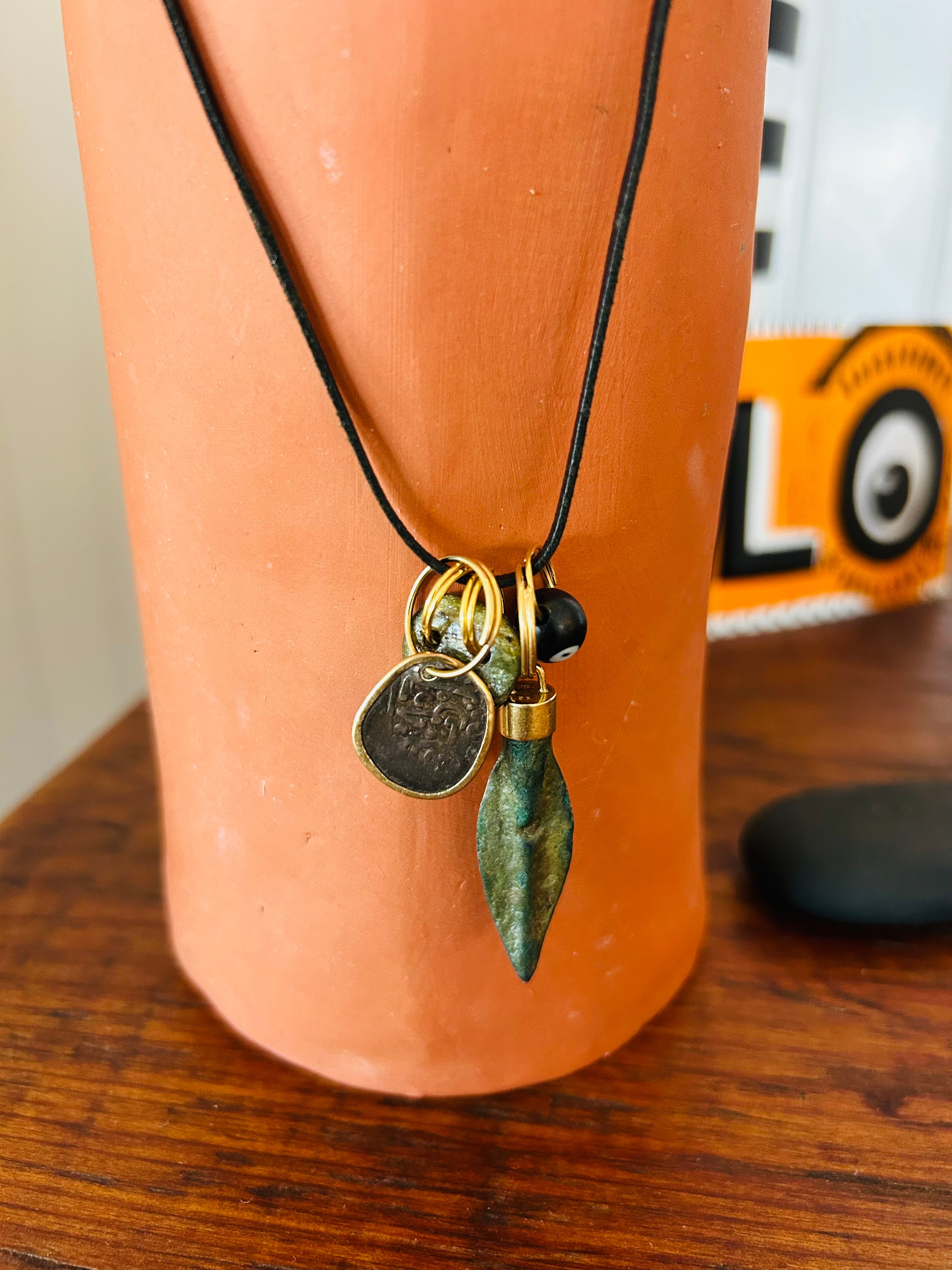 Ancient Arrowhead and Evil Eye Bead Necklace