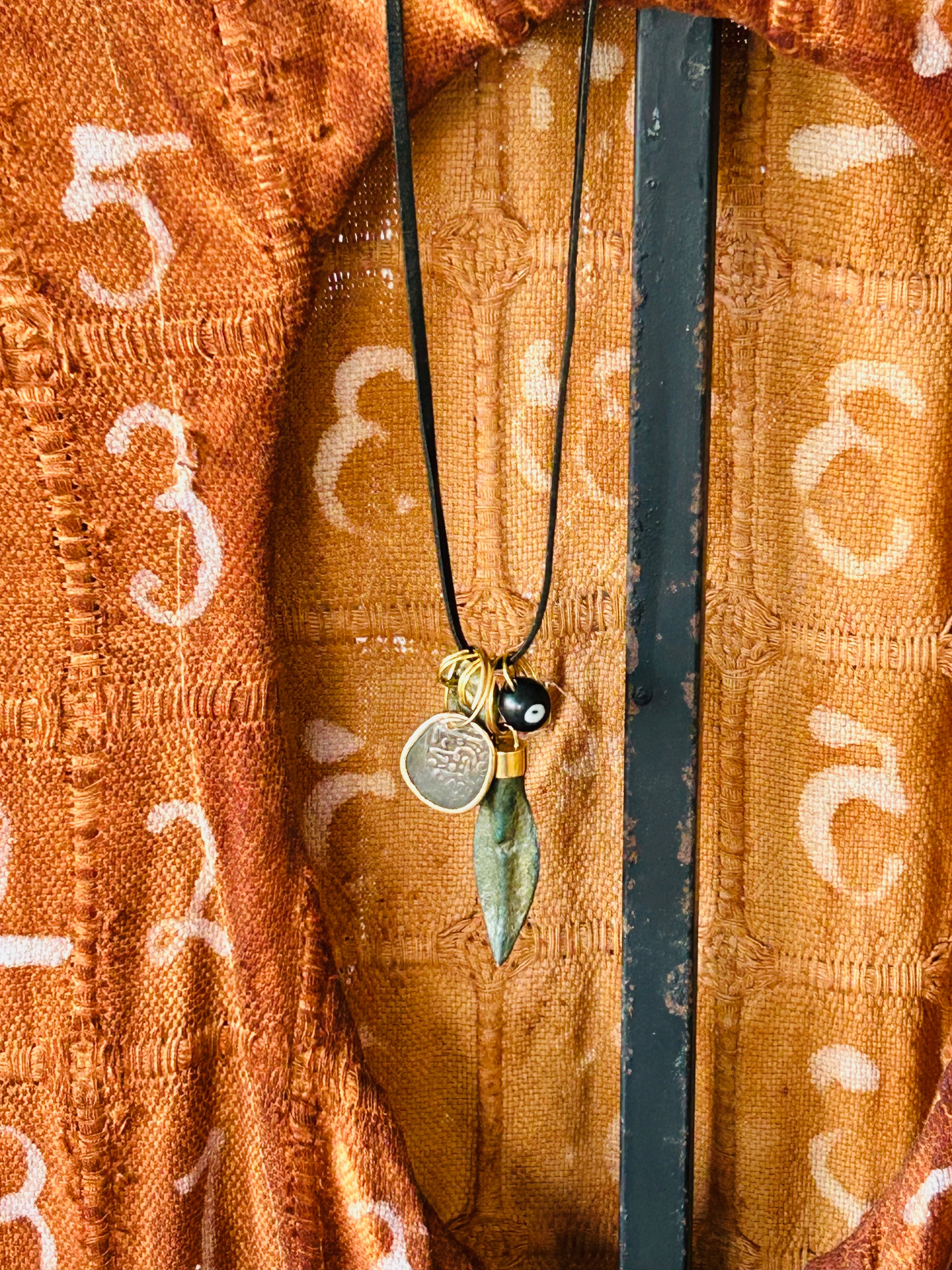 Ancient Arrowhead and Evil Eye Bead Necklace