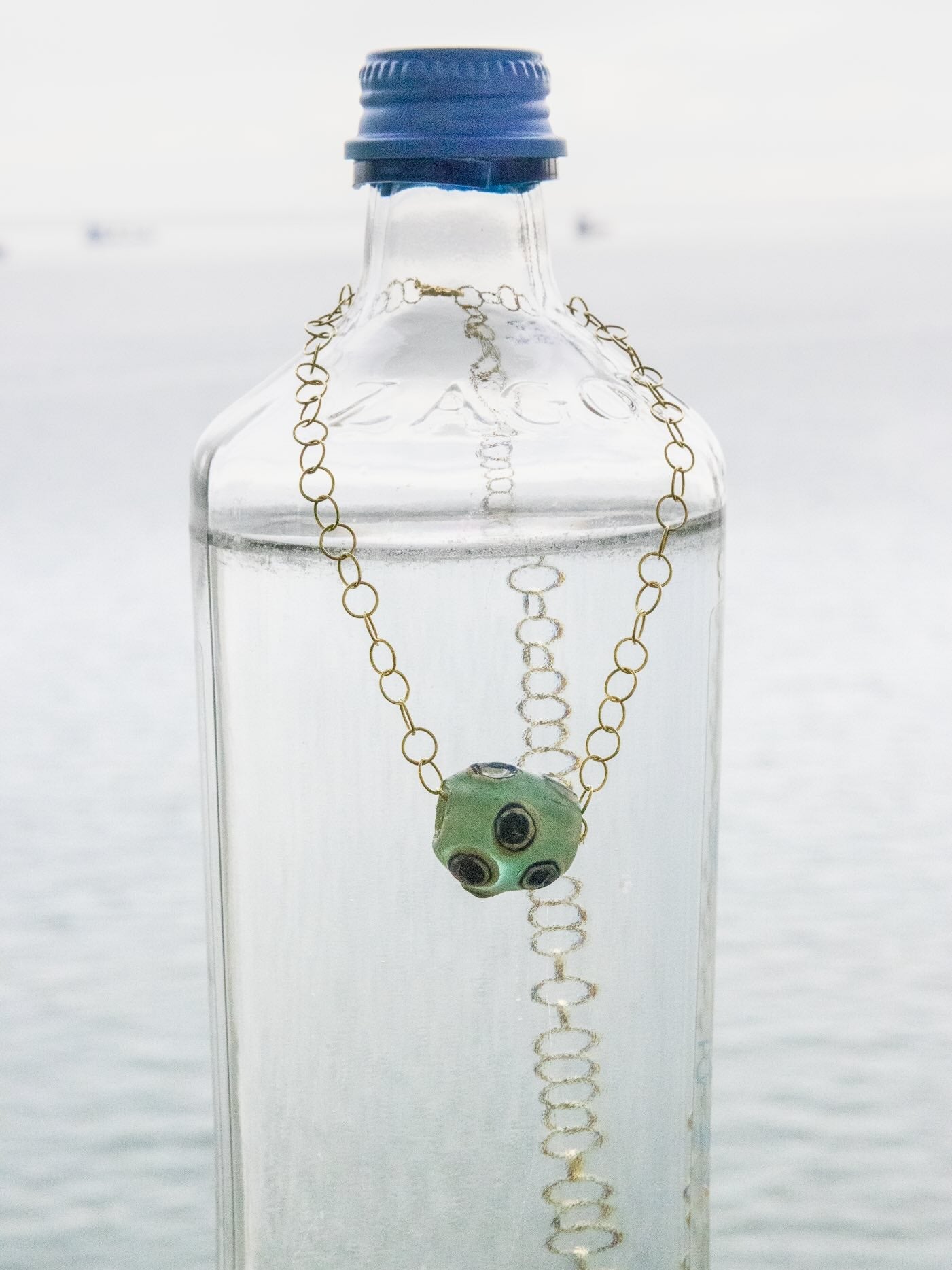 Phoenician Glass Evil Bead on 19.5" 18K Rolo Chain