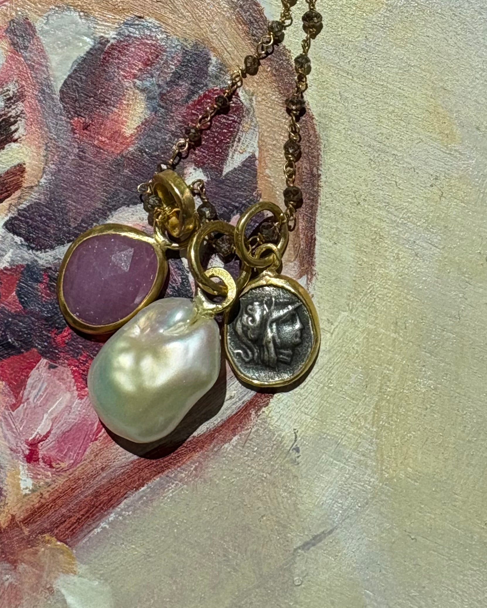 Pearly Athena Zeus Obol Necklace