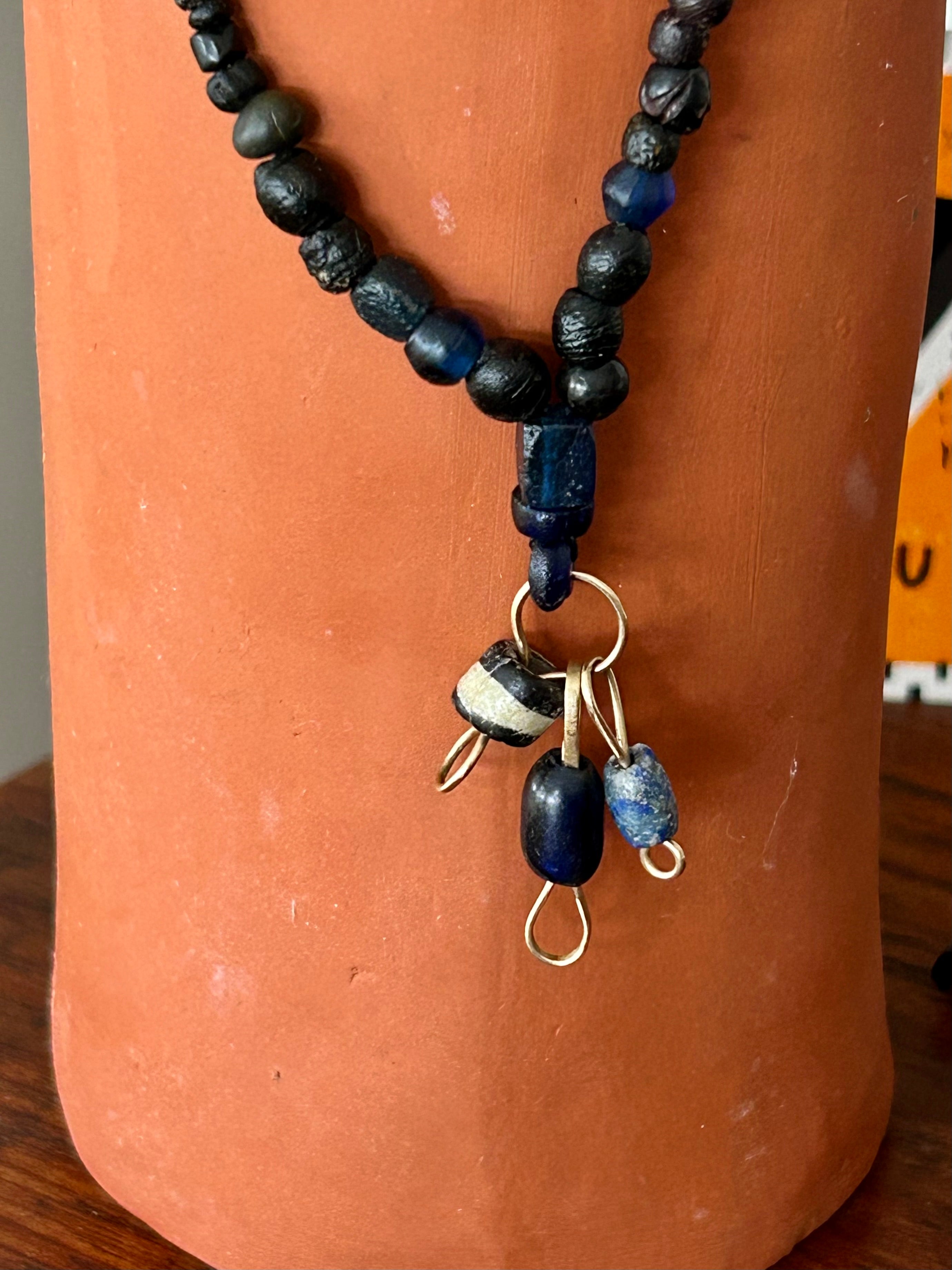 Afghan Black Jade Stone Necklace with bead pendants