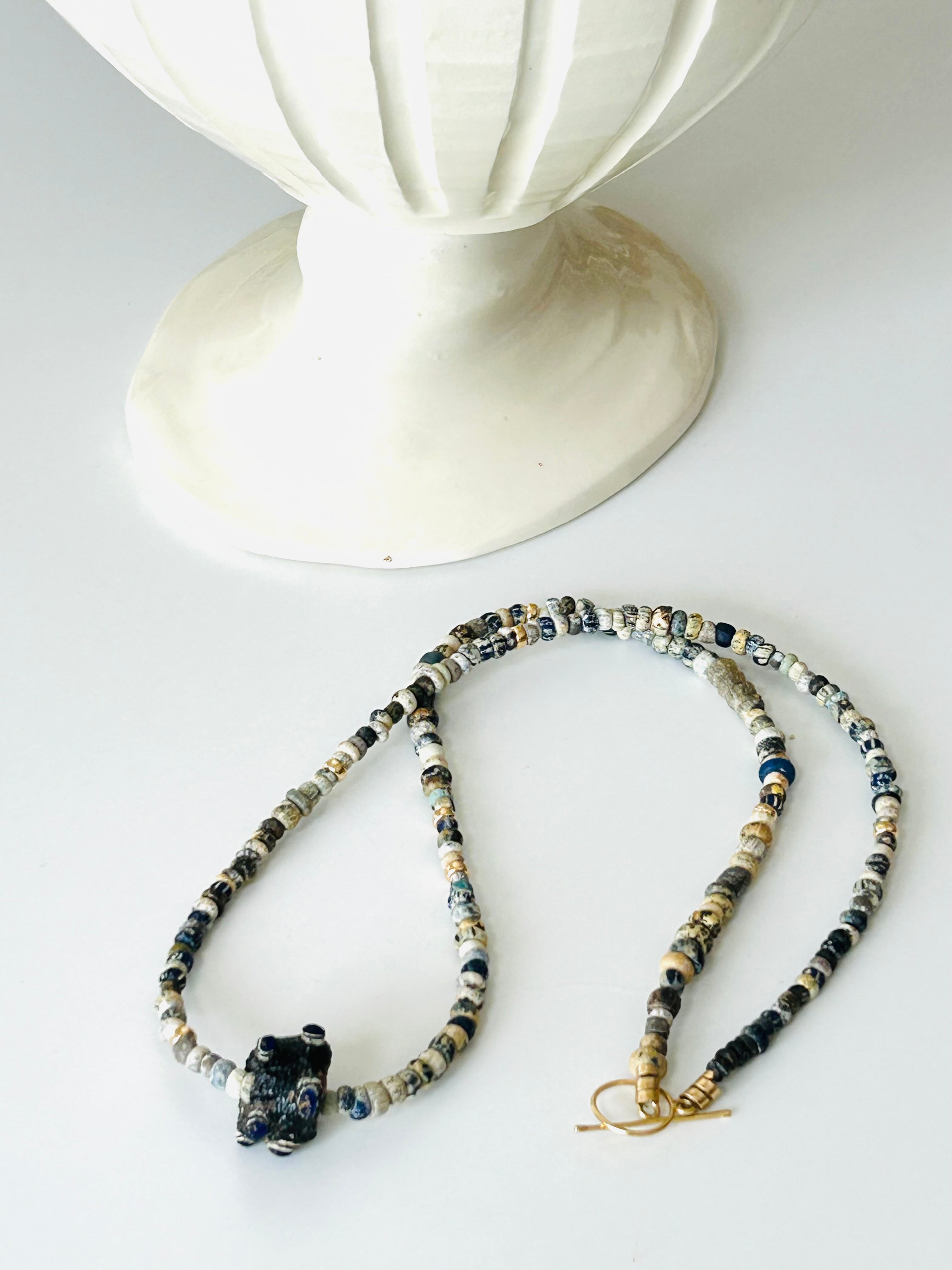 Nila and Gold Bead Necklace with Evil Eye Bead
