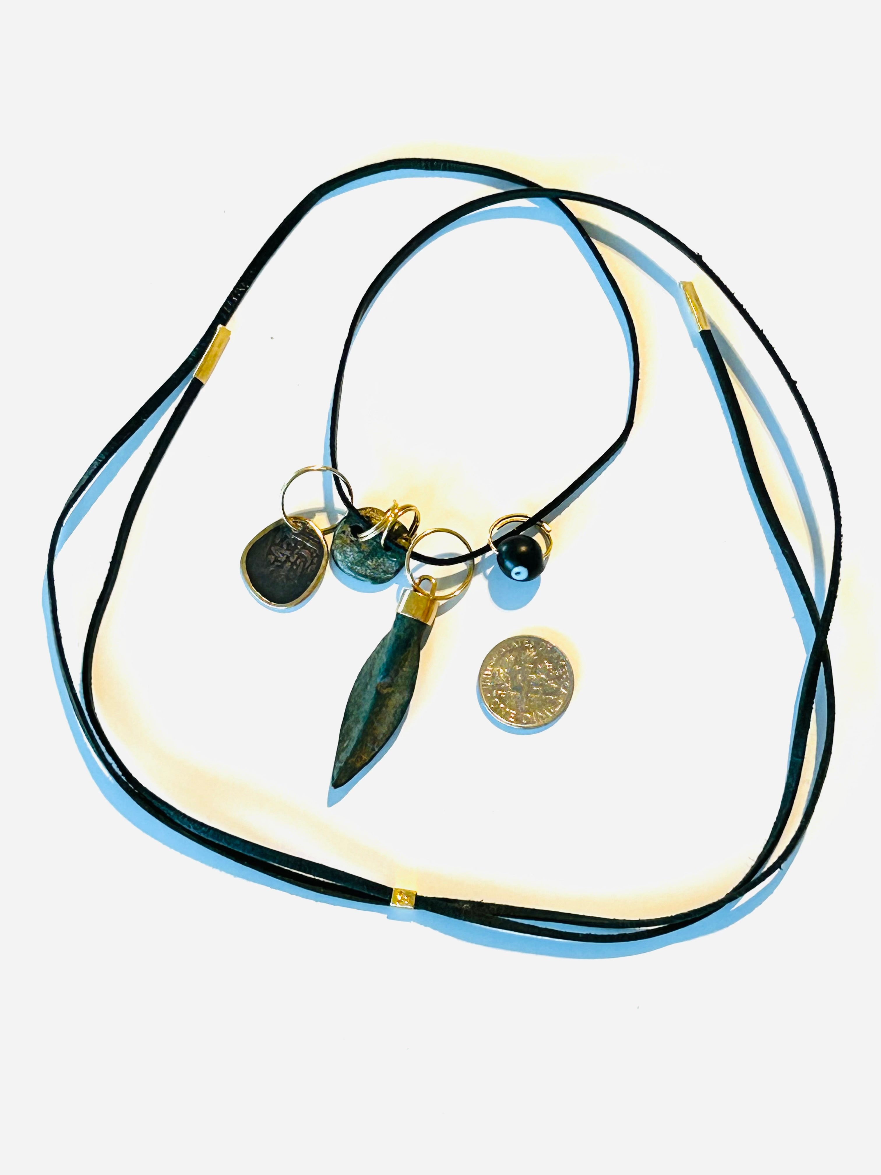 Ancient Arrowhead and Evil Eye Bead Necklace